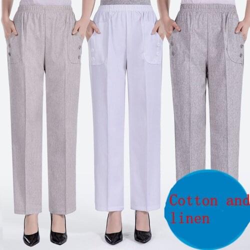 2020 Middle Aged and Old Women Spring Summer Pant Thin Elastic Waist Loose Cotton Mother Long Casual Trousers Plus Size XL-5XL