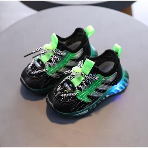 2021 New Spring Kids Led Shoes Air Mesh Breathable Childrens Shoes with Light Boys and Girls LED Lights Sneakers