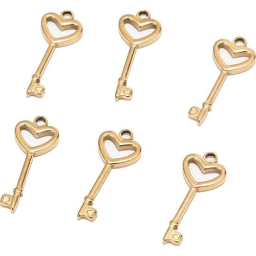 5pcs Stainless Steel Gold Plated Heart Charm Key Lock Heart Pendants For DIY Love Jewelry Necklaces Bracelets Making Findings
