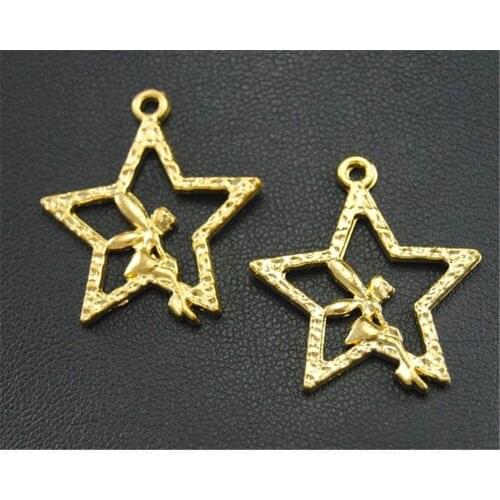 8pcs Gold Color Pentagramme And Angel Charm Jewelry Making DIY Handmade Craft 24x26mm A1688