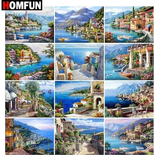 HOMFUN Full Square/Round Drill 5D DIY Diamond Painting "Sea view room view" Embroidery Cross Stitch 5D Home Decor Gift