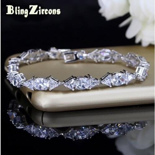 BeaQueen Exquisite AAA Big Oval Trillion Stone Cut Cubic Zirconia Crystal Bridal Wedding Bracelet for Lady Jewellery B049