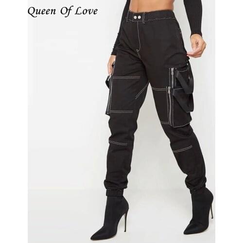 High Waist Cargo Pant Women Streetwear Pockets Pants 2021 Fashion Hip Hop Womens Trousers