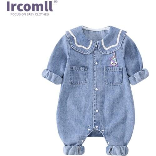 Ircomll Baby Girl Romper Denim Cartoon O-neck Collar Infant Jumpsuit Babies Costume Cowboy Fashion Jeans Children Clothes