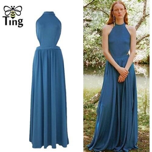 Tingfly Sexy Women Sleeveless Summer Dress Halter Neck Chiffon Crochet Evening Maxi Long Dress Backless Open Back Boho Vestidos