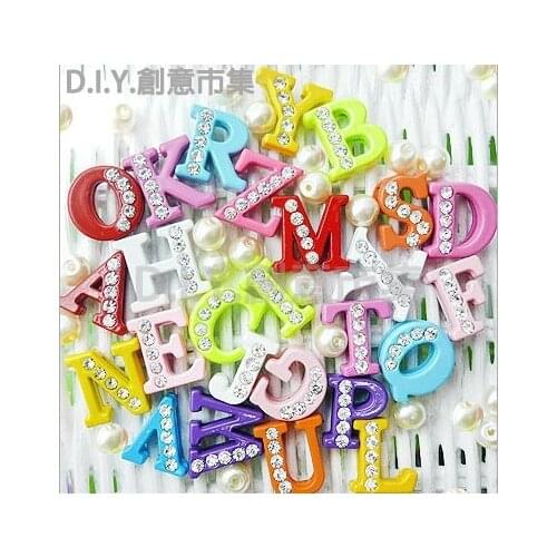 8MM Enamel Half Rhinestone Slide Letters 20PCS/lot " N--Z Can Choose Each Letter " Fit For DIY Phone Strips & Wristband
