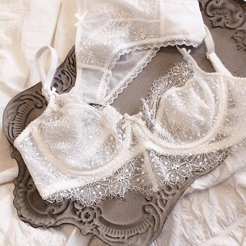Wriufred Sexy ultra-thin lace bralette memory steel ring romantic daisy eyelashes lingerie set gathered underwear set bras