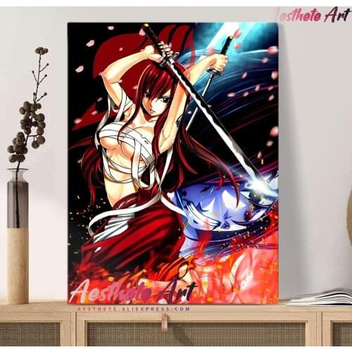 Erza Scarlet Fairy Tail Anime Home Decor Canvas Posters Prints Decoration Art Wall Pictures Living Room Manga Painting