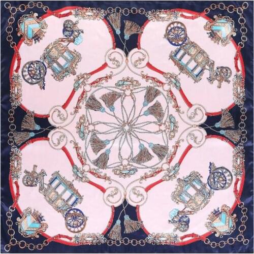 European Design 90*90cm Luxury Brand Women Silk Scarfs Chain And Tassel Printed Square Scarves Spring Summer Shawls For Ladies