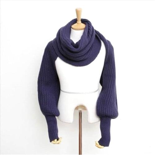 European style Winter women long scarf with sleeves wool knitted scarves for women Thick Warm Casual Shawl High quality