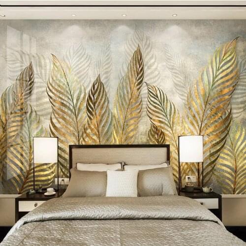 Photo Wallpaper Modern Art 3D Golden Leaves Mural Living Room TV Sofa Bedroom Home Decor Self-Adhesive Waterproof Wall Stickers