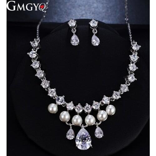 GMGYQ New AAA CZ Zirconia Freshwater Pearl Suspension Chain Simple Design Water Drop Earrings Elegant Women Bride Accessories