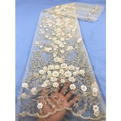 New exquisite gold thread embroidery with 3D applique bead tube embroidery, French tulle lace, suitable for ladies' dresses