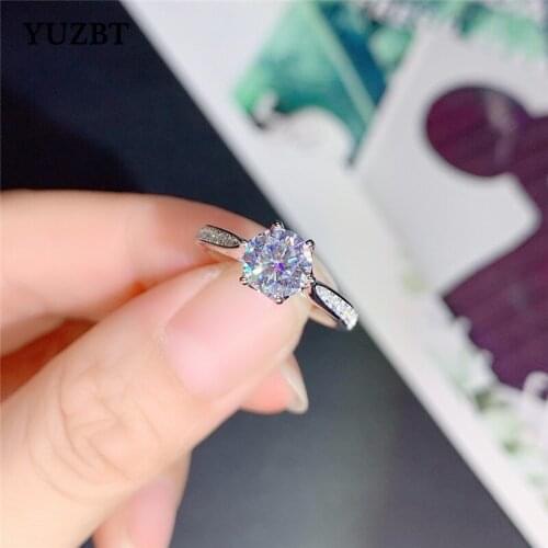 18K White Gold Plated Excellent Cut Diamond Test Past D Color Moissanite Psychic Bub Ring Women 925 Silver 1 ct Gemstone Rings