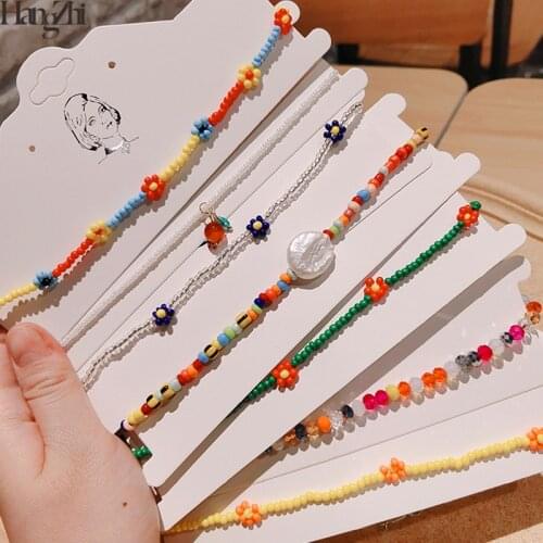 HangZhi 2020 New Bohemia Colorful Daisy Geometric Round Beaded Clavicle Short Choker Necklaces for Women Summer Party Jewelry