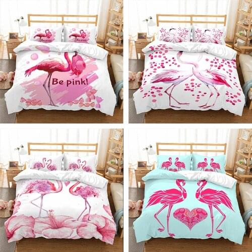 Luxury Bedding Set Cute Pink Flamingo Printing Single Twin King Queen Size Quilt Duvet Cover Cartoon Animals 2/3pcs Bedspread