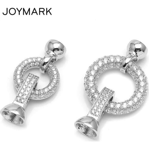 Round Pave Zircon 925 Sterling Silver Jewelry Findings End Caps Connector Clasps For DIY Pearl Necklace Bracelet Making SC-CZ070