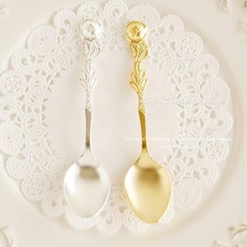Kitchen dining&bar Stainless steel rose 24k gold plated/silver coffee/dessert spoon afternoon tea perfect petty bourgeoisie
