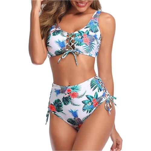 High Waist Tether Bikini Swimsuit Womens Push-up Swimsuit 2020 New Printed Girl Beach Bathing Suits