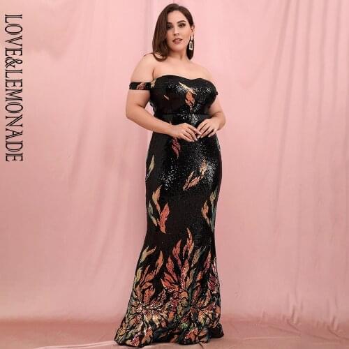 LOVE&LEMONADE PLUS SIZE Sexy Tube Top Bodycon Black Print Sequins Fishtail Wedding Maxi Dress LM81343-3PLUS