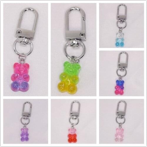 MSCHENGDORIS Gradual Candy Color Cute Bear Keychain Girls Kids Men Women Couple Key Rings Bag Pendant Wholesale Jewelry Gift