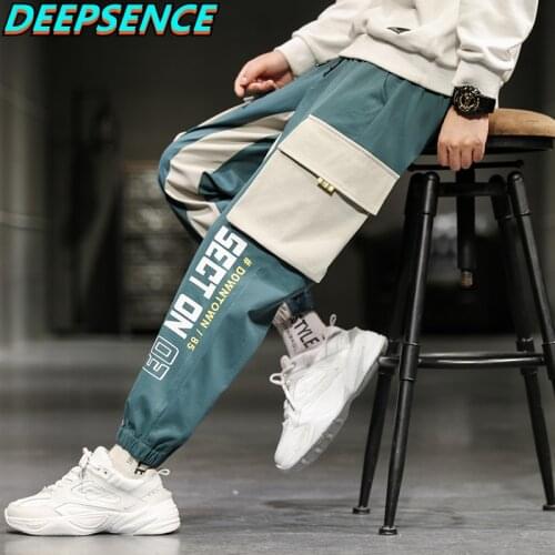 2021 New Spring And Autumn Casual Cargo Pants Men Youthful Vitality Loose Fit Pockets Drawstring Canvas Ankle Lenght Pants Men