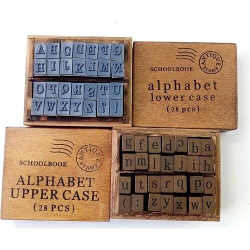 28 Pcs/set Vintage DIY Multi Purpose Alphabet Letter Stamp Set Wood Rubber Stamps Wooden Box