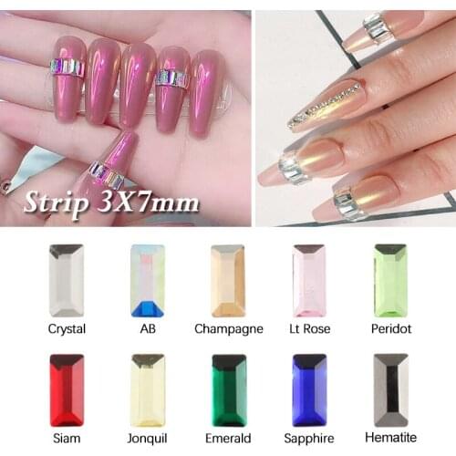 New strip 3X7mm Flatface Nail Rhinestones Mix color Flatback Glass Crystals For DIY Nail Art Decorations