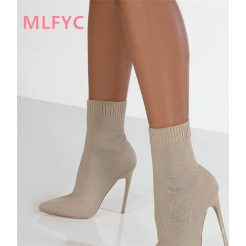 2021 autumn new pointed high heel socks boots net red thin boots short boots women stiletto knit elastic boots women