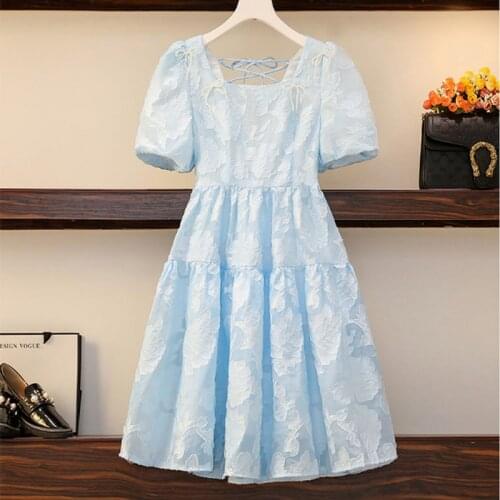 Plus size womens 2021 spring and summer new short-sleeved square neck dress womens western style fashion dress