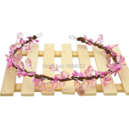 Wedding Bride Hair Crown Elegant Headband Pink Pip Berry Rattan Acrylic Crystal Head Garland Valentines Day Gift Prom Headpieces