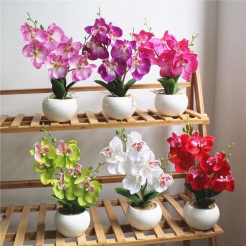 One Set Artificial Butterfly Orchid Succulents Plants Potted Bonsai Home Garden Balcony Decoration Fake Flowers Green Plants