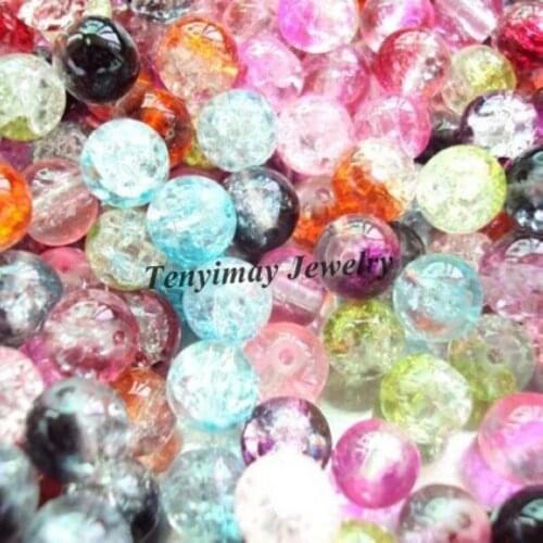 Wholesale 500pcs 8mm Crack Glass Beads Mixed Color For Jewelry DIY Free Shipping