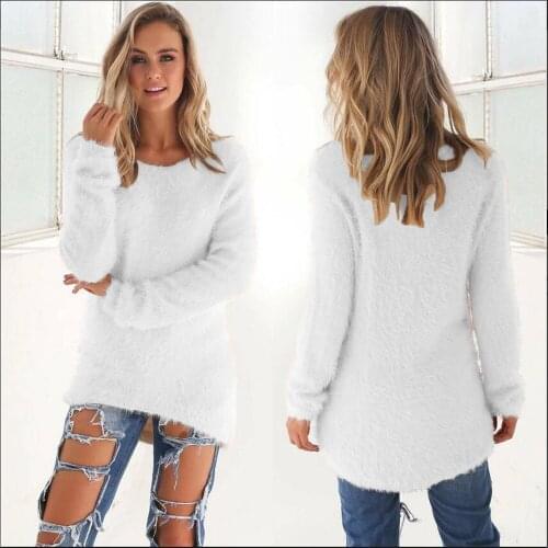 2021 Autumn Furry Fashion Sweater Women Mohair Casual Loose Long Sleeve O Neck Tops Pullovers Plush Warm Sweaters Jumper
