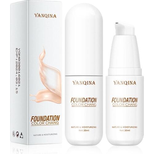 YANQINA Brighten Liquid Foundation Color Change Smooth & Thin Moisturizing Face Makeup Natural Concealer Cream Base Nude White