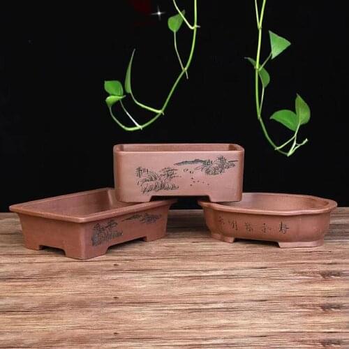 Popular Yixing Purple Clay Flowerpot Small Rectangular Rockery Landscape Pot Succulent Orchid Flower Potted Plant