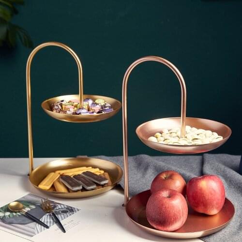 Simple Double-layer Iron Jewelry Display Shelf Home Decoration Storage Multi-functional Candy Fruit Tray Table Platter
