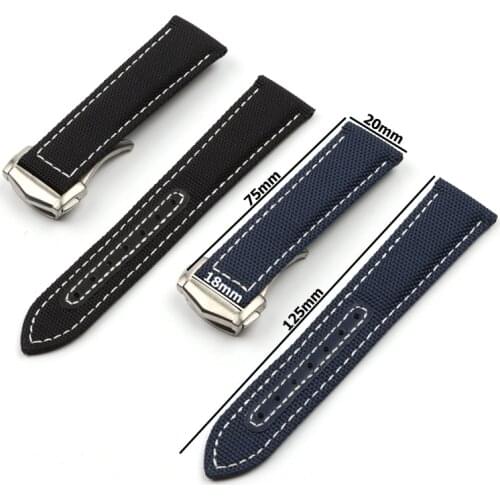 20mm Nylon Canvas Watchband For Omega Seamaster 300 AT150 Fabric Leather AQUA TERRA 150 Blue Watch Strap Folding Buckle