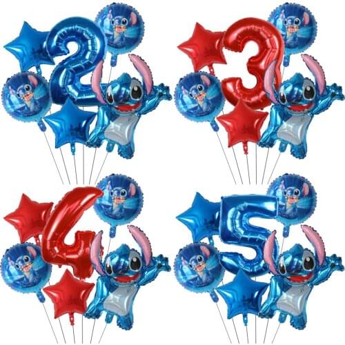 Stitch Birthady Ballons Children Cartoon Theme Party Supplies Printed Number Ballon Baby Christening Globo Decoration Toy Gift