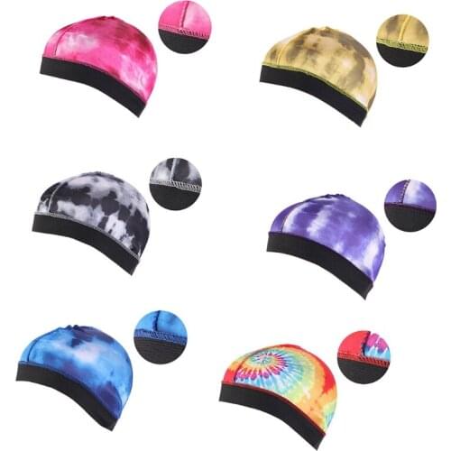 Unisex Silky Turban Wave Dome Cap Gradient Tie-Dye Elastic Hair Cover Beanie Hat 50JB