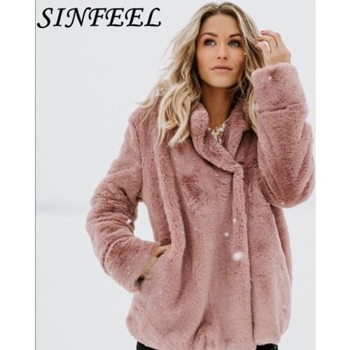 SINFEEL Faux Fur Outerwear Jacket Women Fashion Autumn Winter Warm Coat Long Sleeve Pocket Jacket 2018 Hot New Female Overcoat