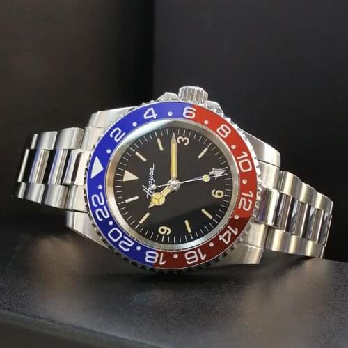 Blue red 40mm automatic mechanical watch Black Dial sapphire crystal no magnifying glass waterproof mens Watch Stainless Steel