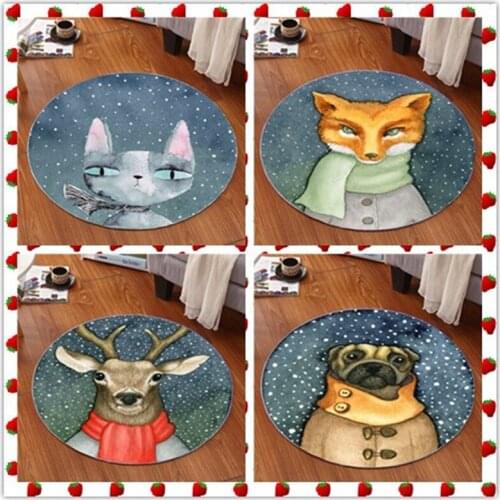 Nordic Children Kids Soft Play Floor Mat Cartoon Rabbit Bear Fox dog cat owl Round Tapete Living Room Bedroom Decor Carpet Rugs