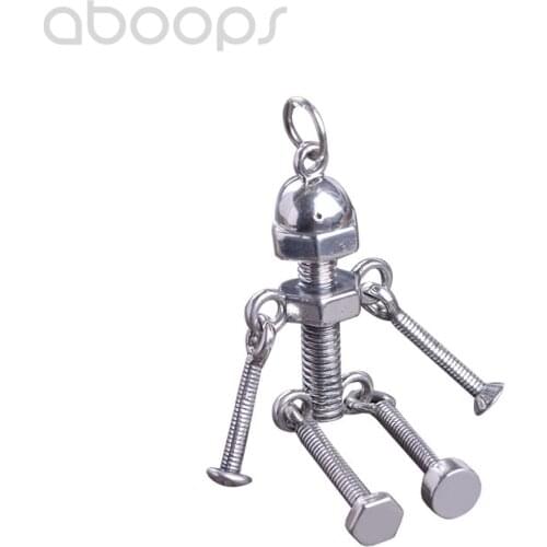Vintage Big 925 Sterling Silver Screw Robot Pendant for Men Boys,Free Shipping