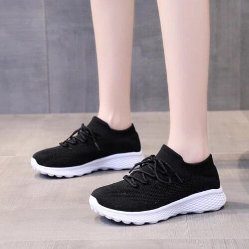 Plus Size Summer Light Weight Sports Shoes for Women Socks Sneakers Womens Running Shoes Sport Women 2020 Black Knitting B-1077