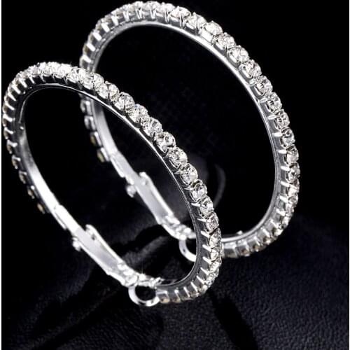 2020 Oversized Crystal Round Hoop Earrings For Women Fashion Korean Rhinestone 30-100 Circle Hoop Earrings Jewelry Party Gift