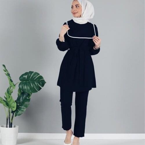 Wepbel Muslim Two Piece Set Arab Muslim Long Sleeve Top + Pants 2 Piece Outfits for Women Middle East Fashion Dubai Clothes