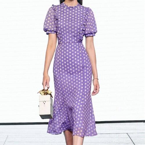 ZAWFL 2020 New French Wood ears Ruffles Polka Dot Dress Vintage Women O-neck Tie Bow Sashes Maxi Chiffon Dresses Holiday