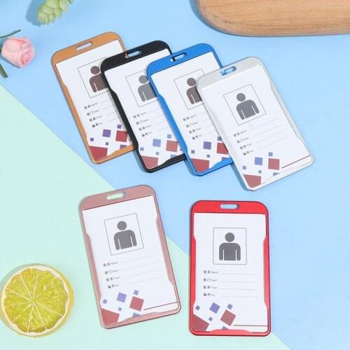 1PC Metal ID Badge Card Holder Business Security Pass Tag Holder With Lanyard Office Company Supplies Work Bus Card Holder