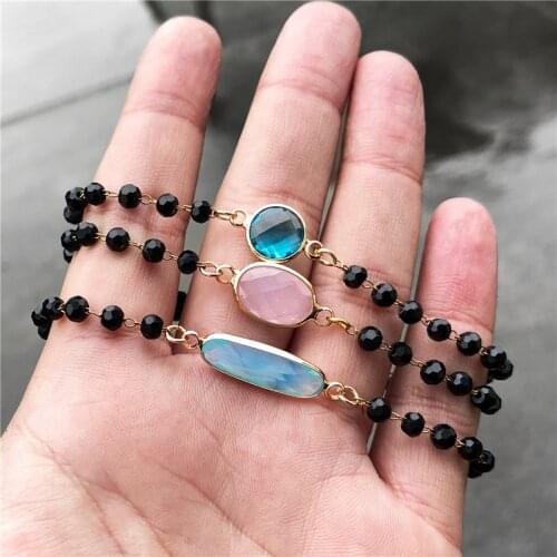 4MM Black Crystal Beads Chain Bracelet Bohemian Adjustable Rope Chain Charm Bangle Fashion Simple Jewelry Party Gifts Wholesale
